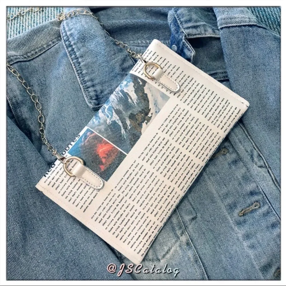 Newspaper Print Crossbody Purse